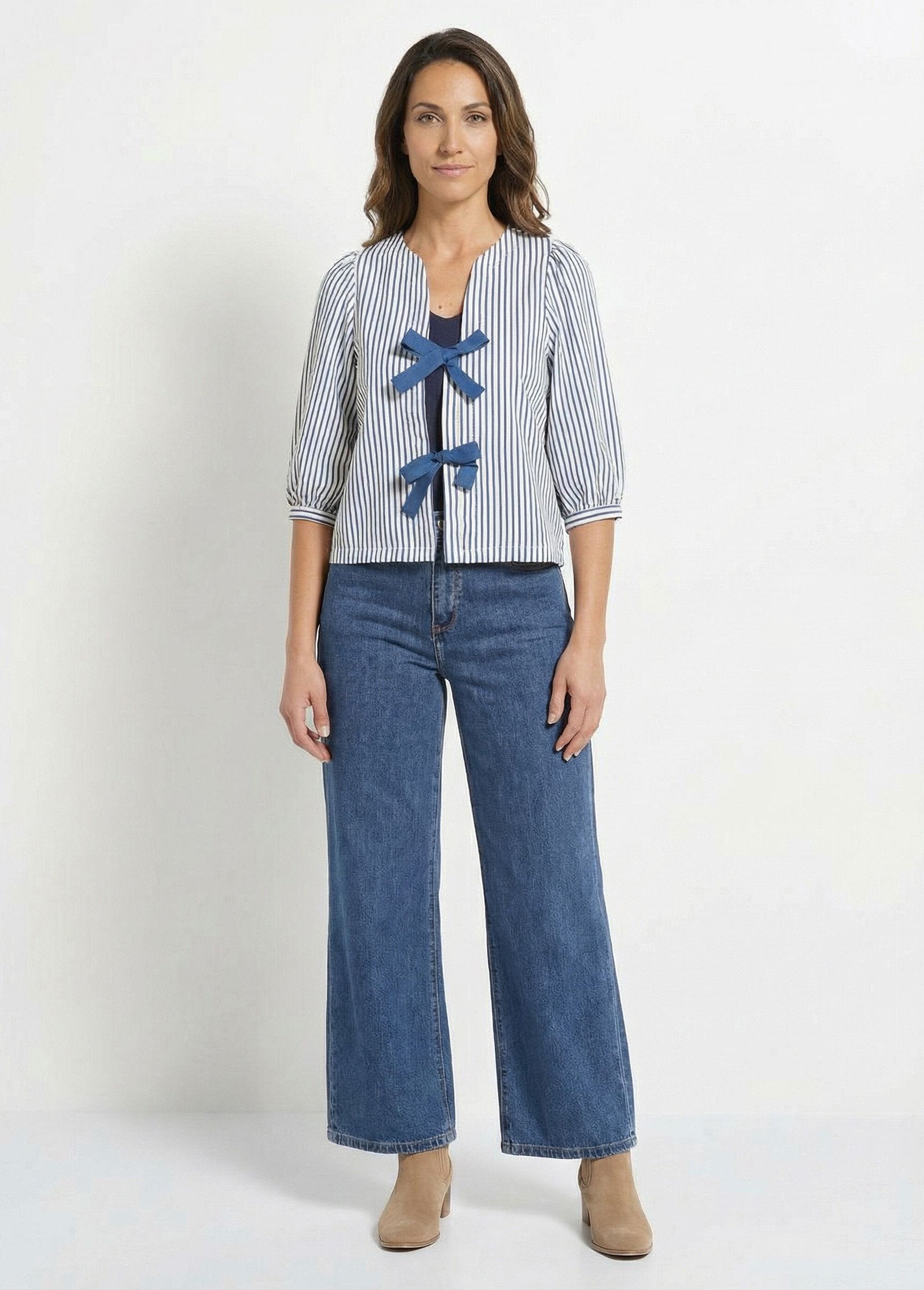 3/4_sleeve_blouse_with_fancy_bows_Blue_and_ecru_SF1_slim