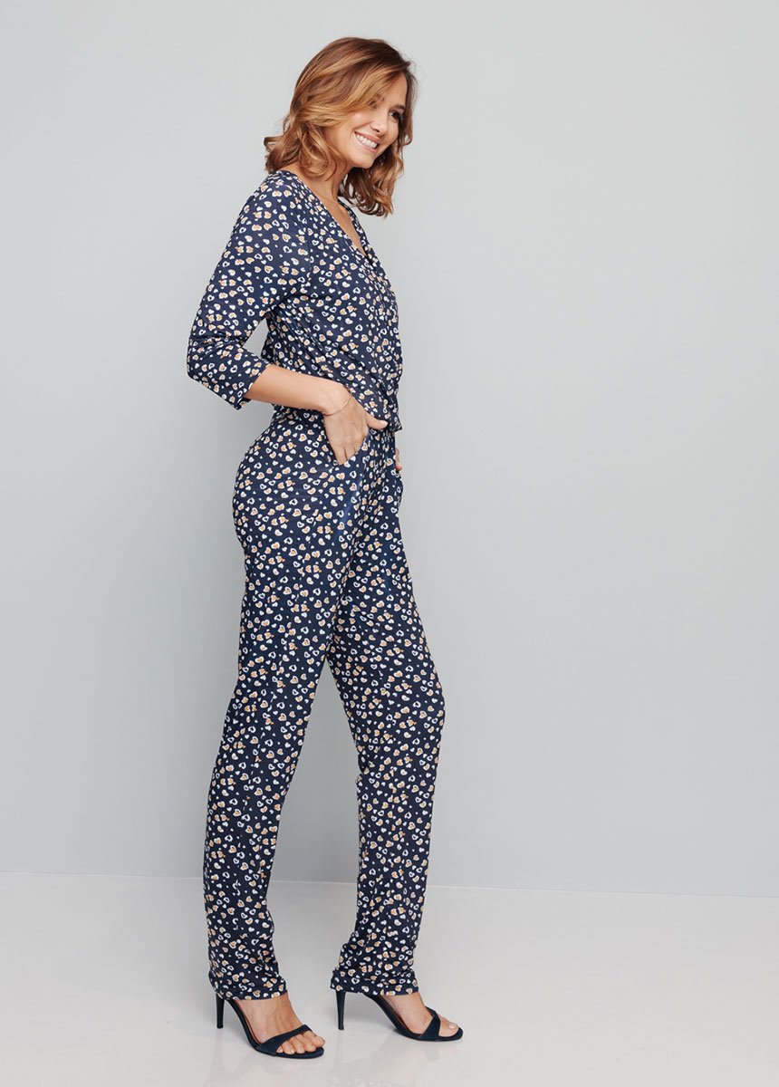 Printed_3/4_sleeve_jumpsuit_Navy_and_honey_DR1_slim