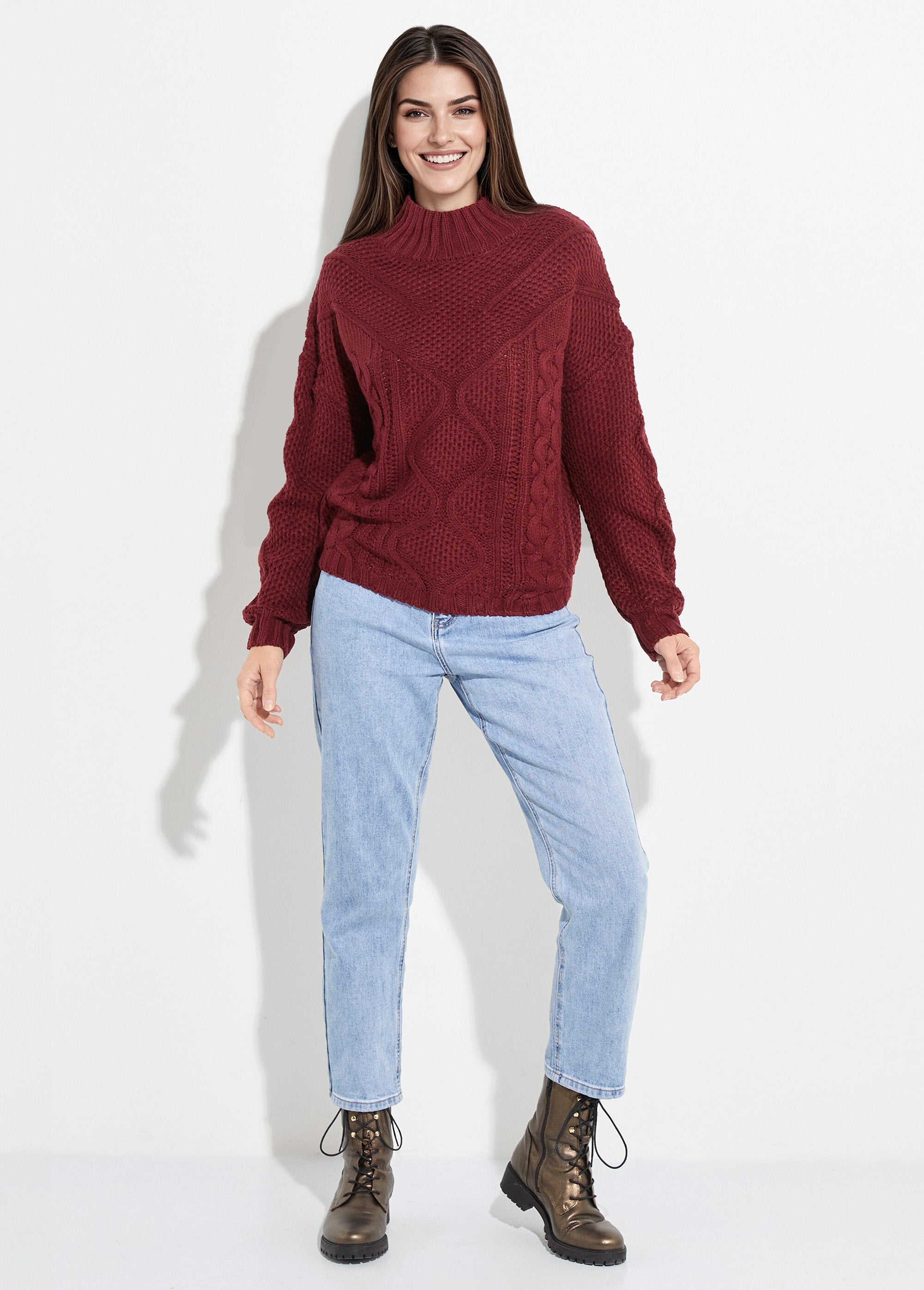 Pull_col_montant,_jeux_maille_fantaisie_Bordeaux_SF1_slim