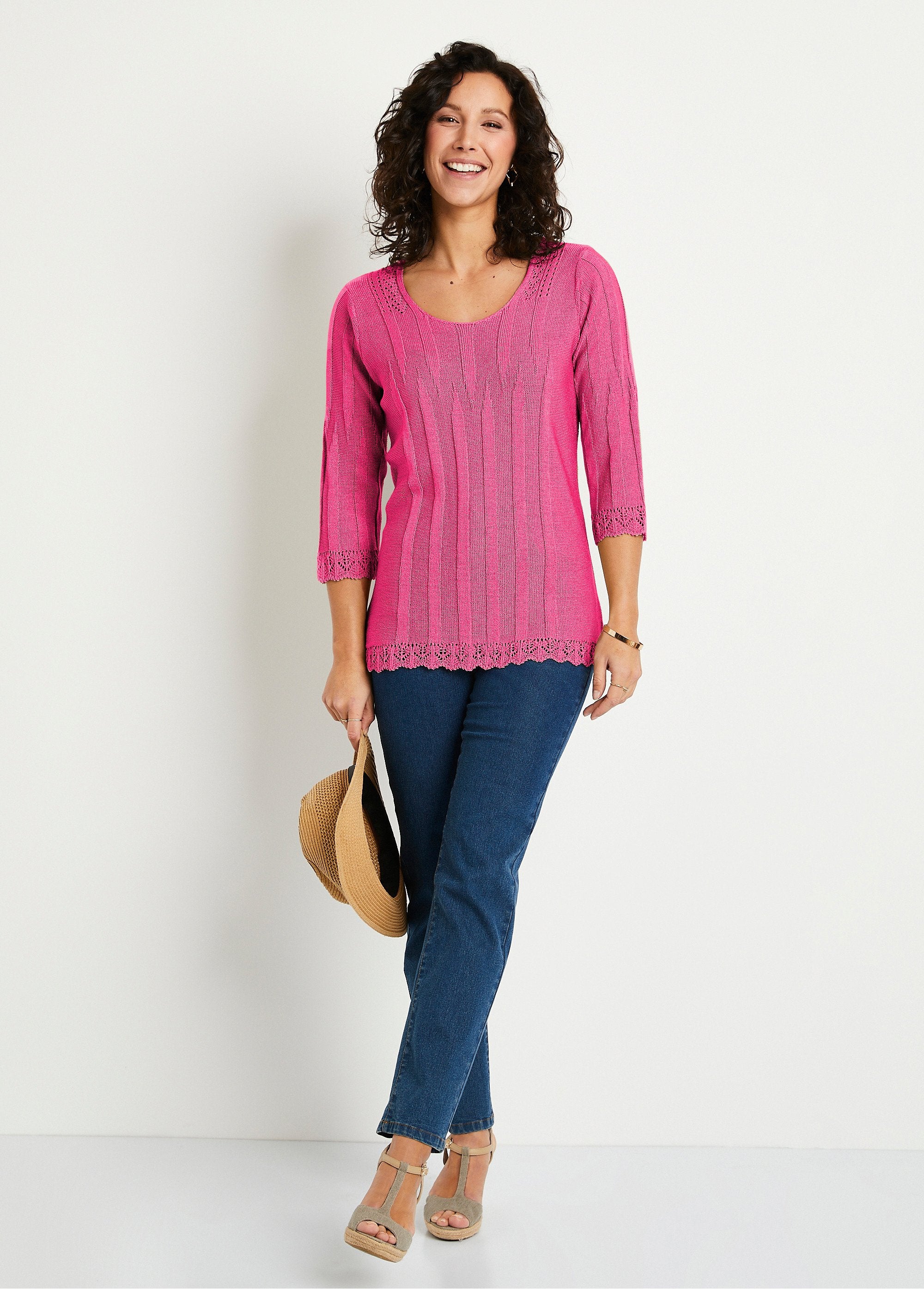 Short_openwork_round_neck_sweater_Fuchsia_SF1_slim