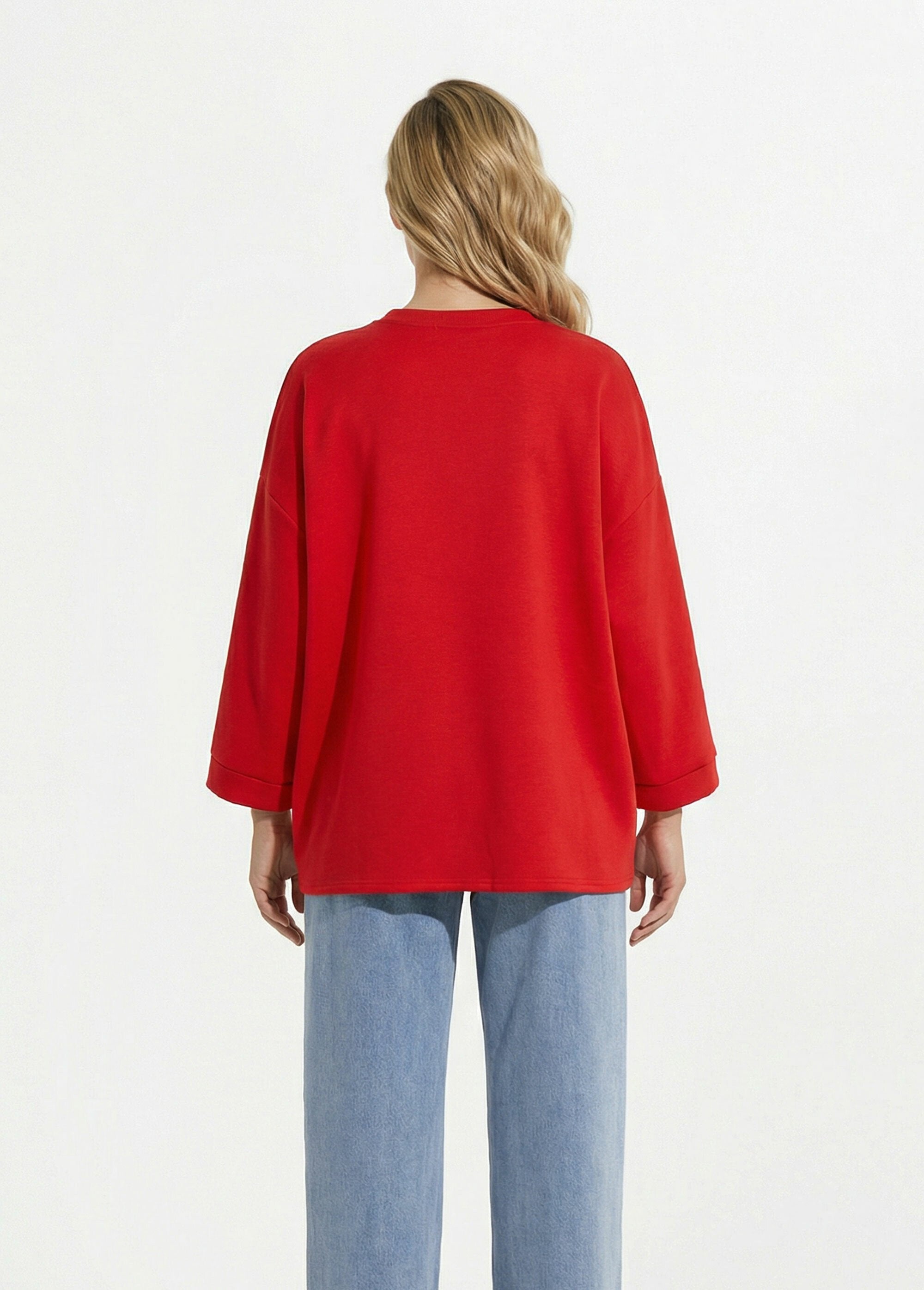 Sweat_shirt_large_col_rond,_manches_3/4_Rouge_DO1_slim