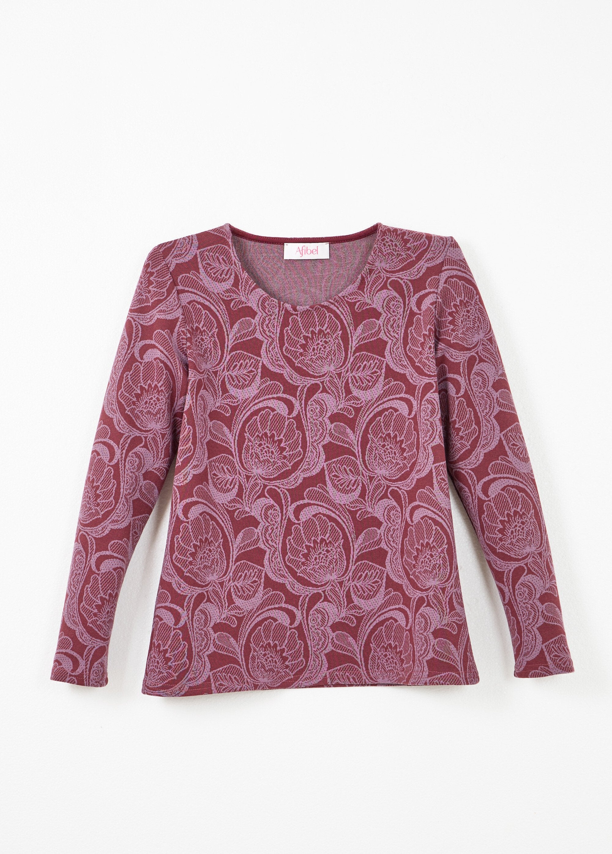 Round_neck_floral_jacquard_t-shirt_Bordeaux_and_pink_AP1_slim