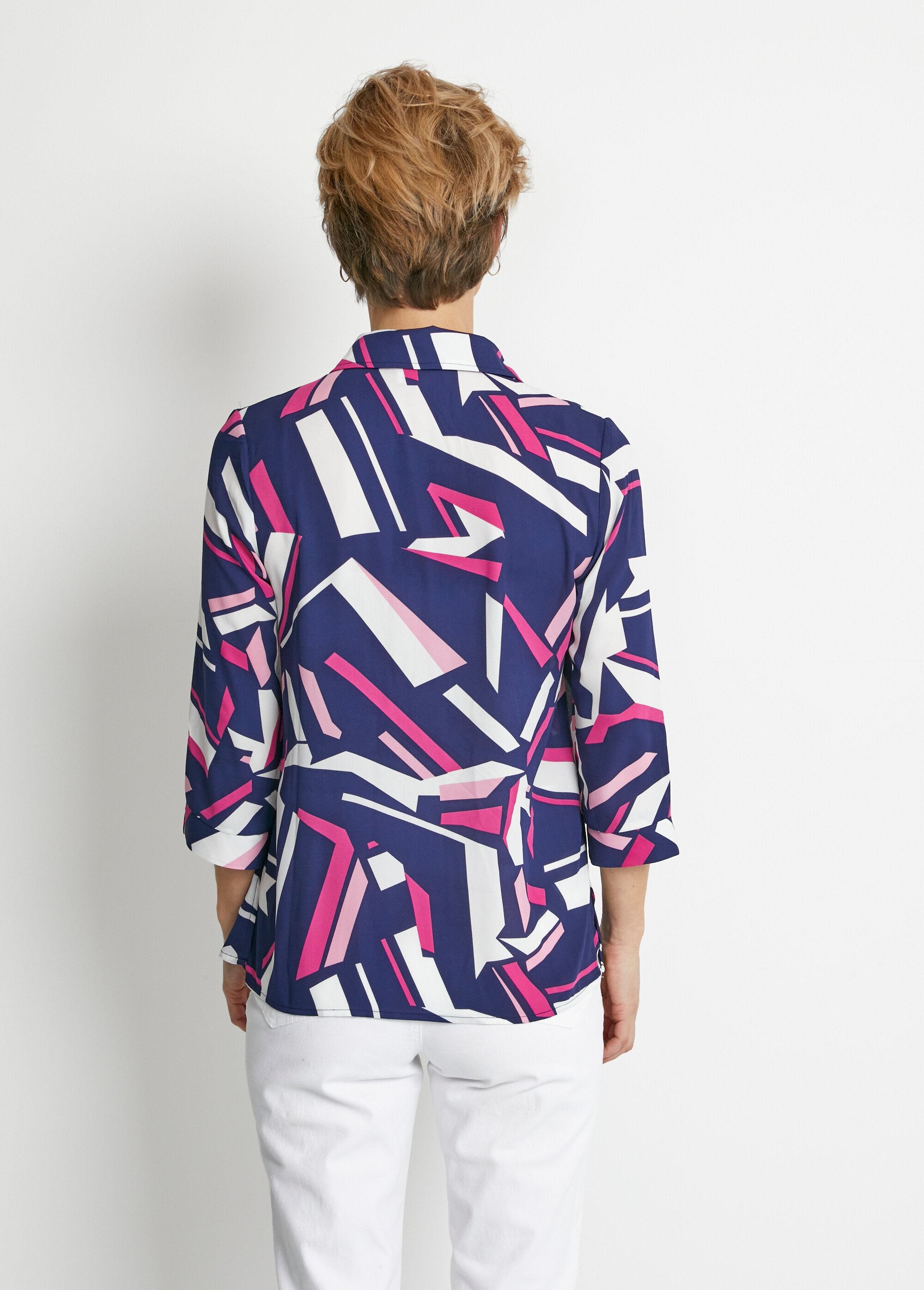 Straight_graphic_blouse_with_3/4_sleeves_Navy_and_fuchsia_DO1_slim