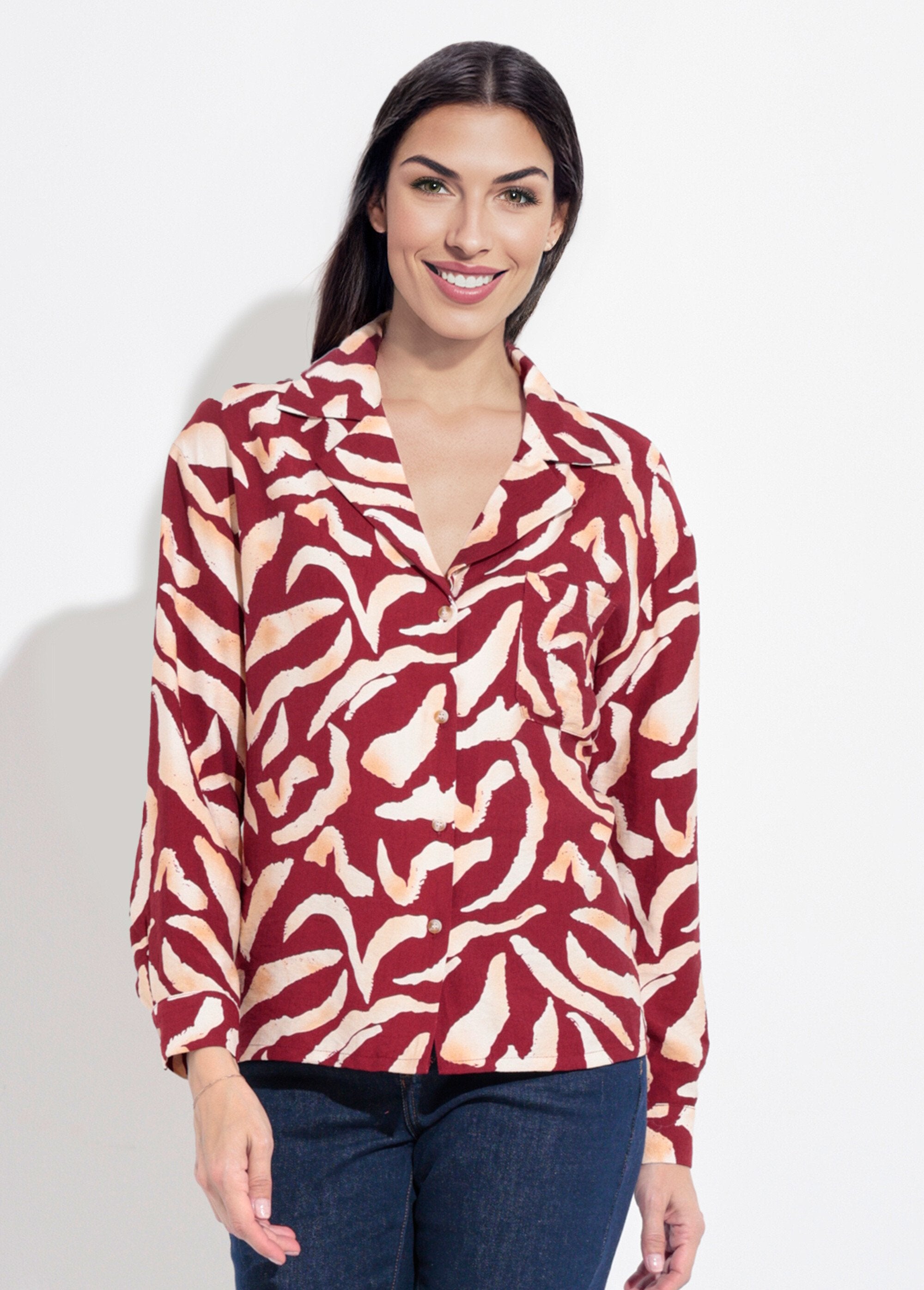 Graphic_print_blouse_with_tailored_collar_Bordeaux_and_ecru_FA1_slim