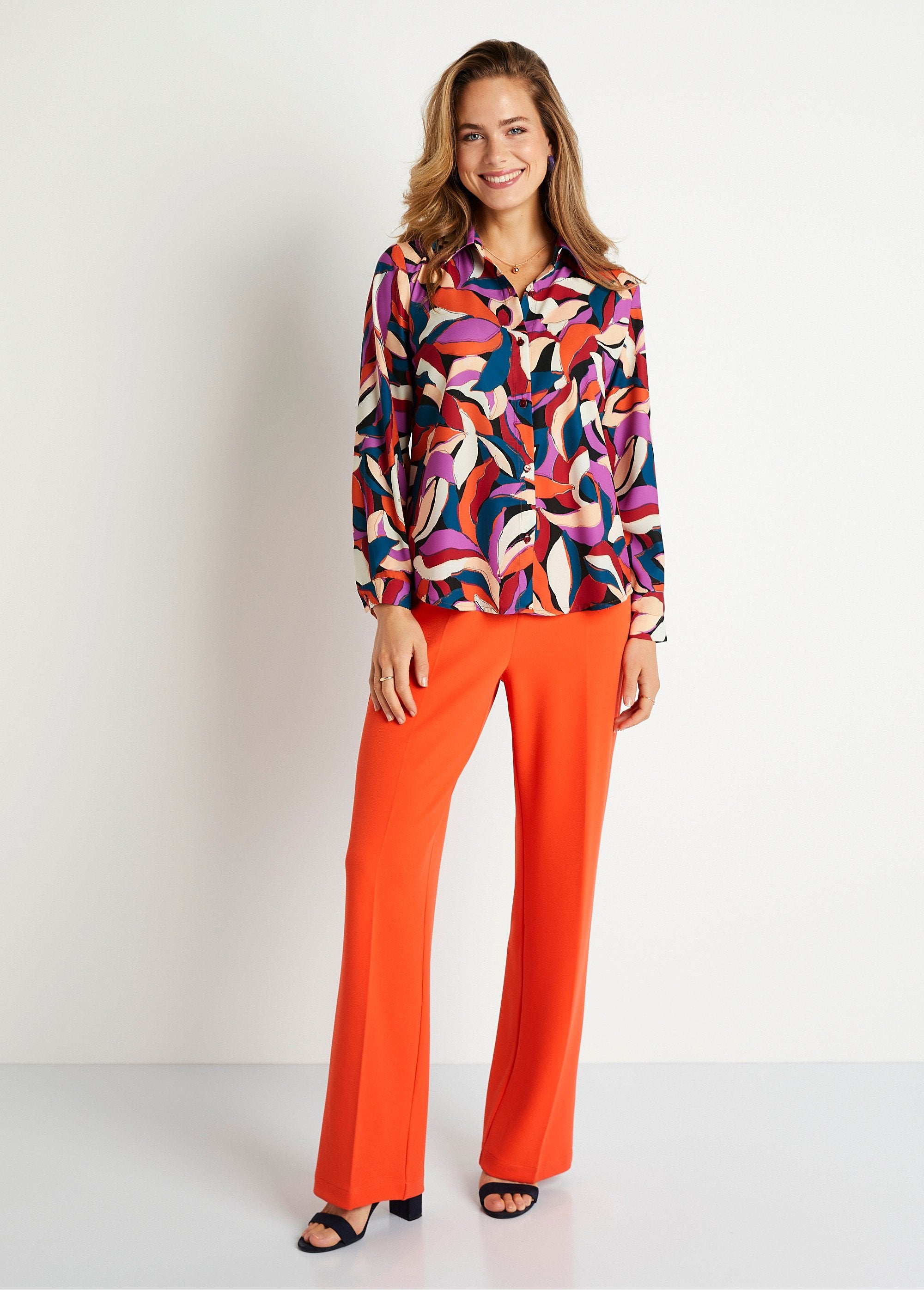 Long_sleeve_leaf_pattern_blouse_Orange_and_purple_SF1_slim