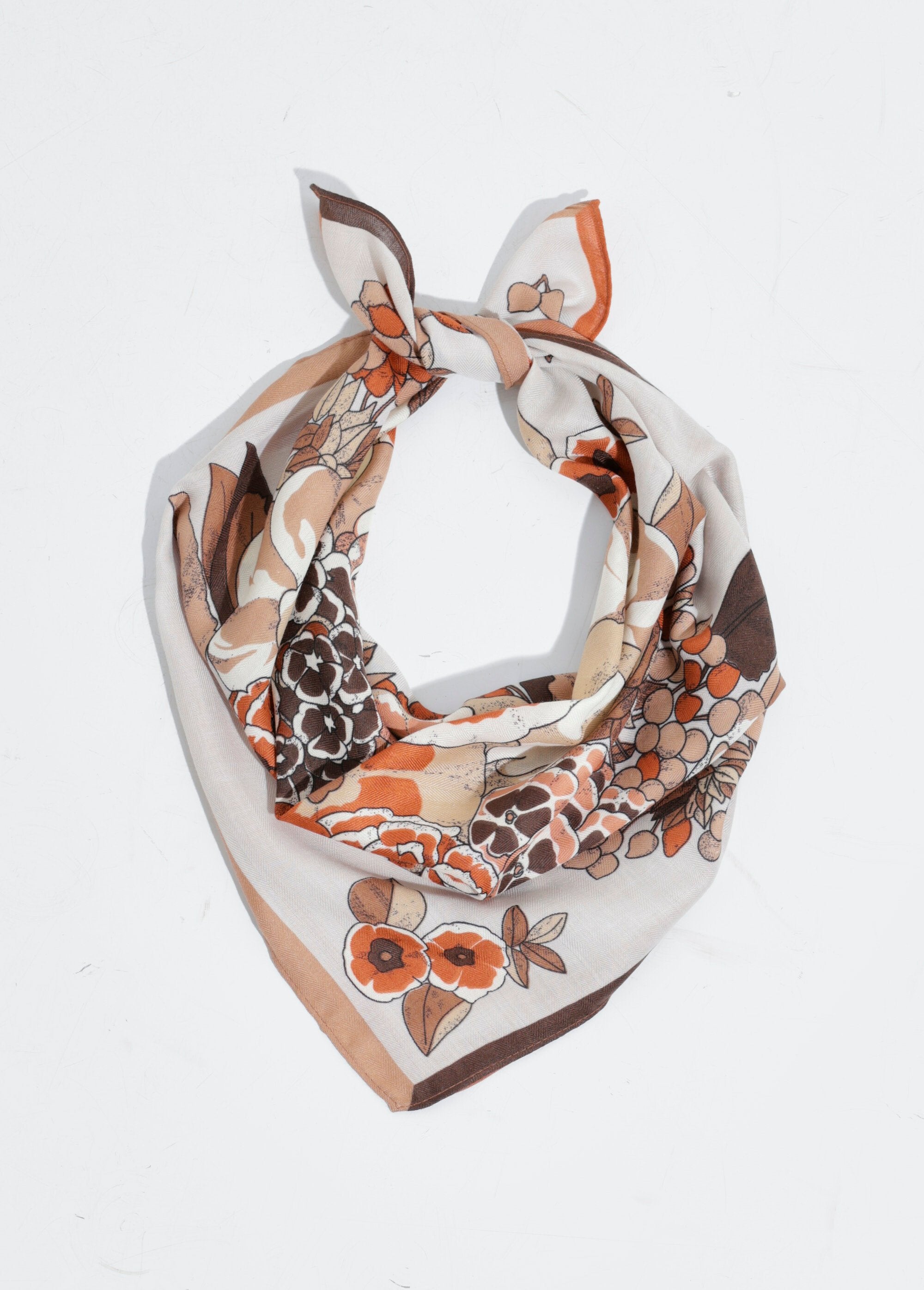 Camellia_floral_theme_square_scarf_Ecru_and_brick_FA1_slim