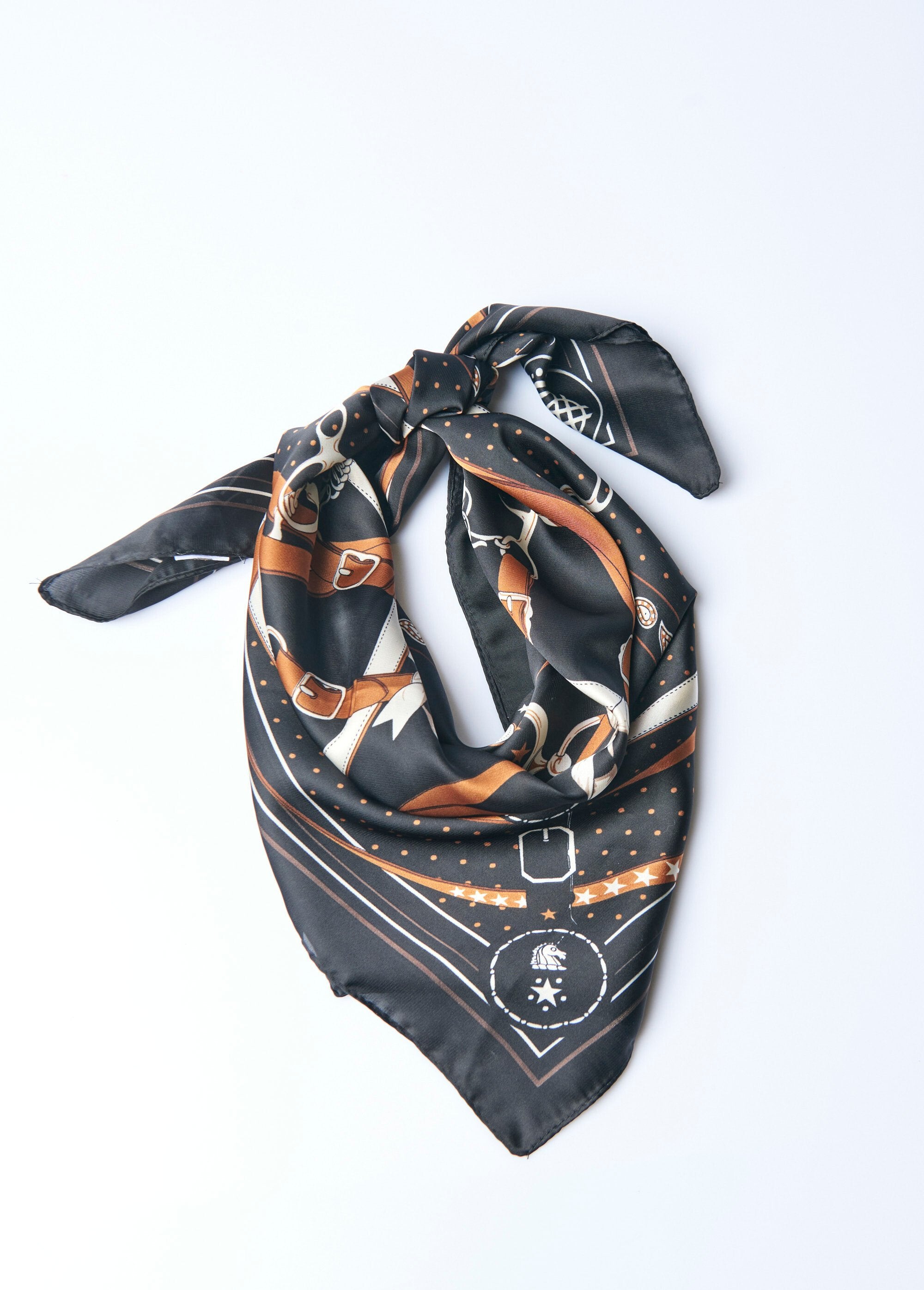 Equestrian-themed_printed_satin_scarf_Black_FA1_slim