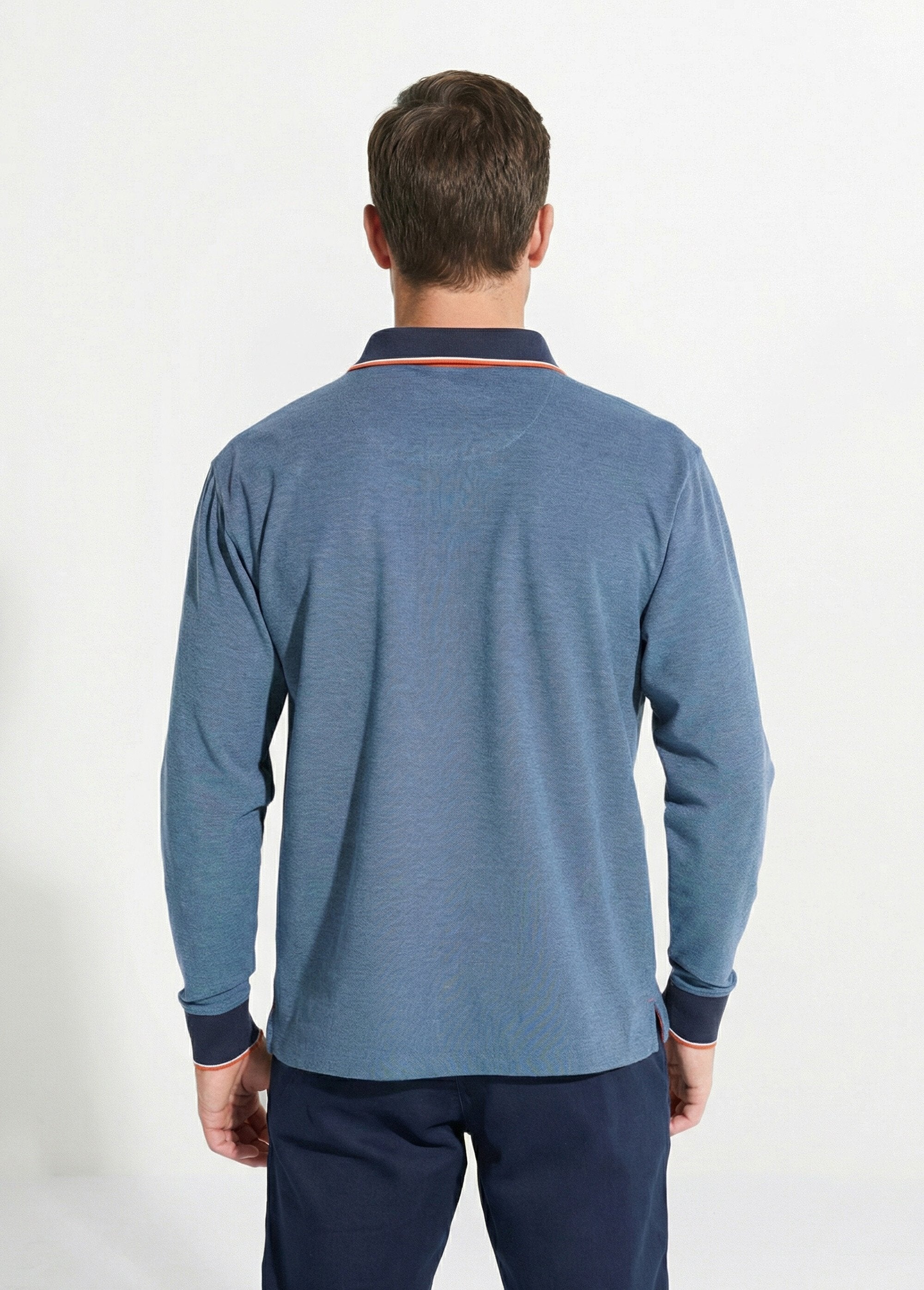 Long-sleeved_cotton_pique_knit_polo_shirt_Blue_DO1_slim