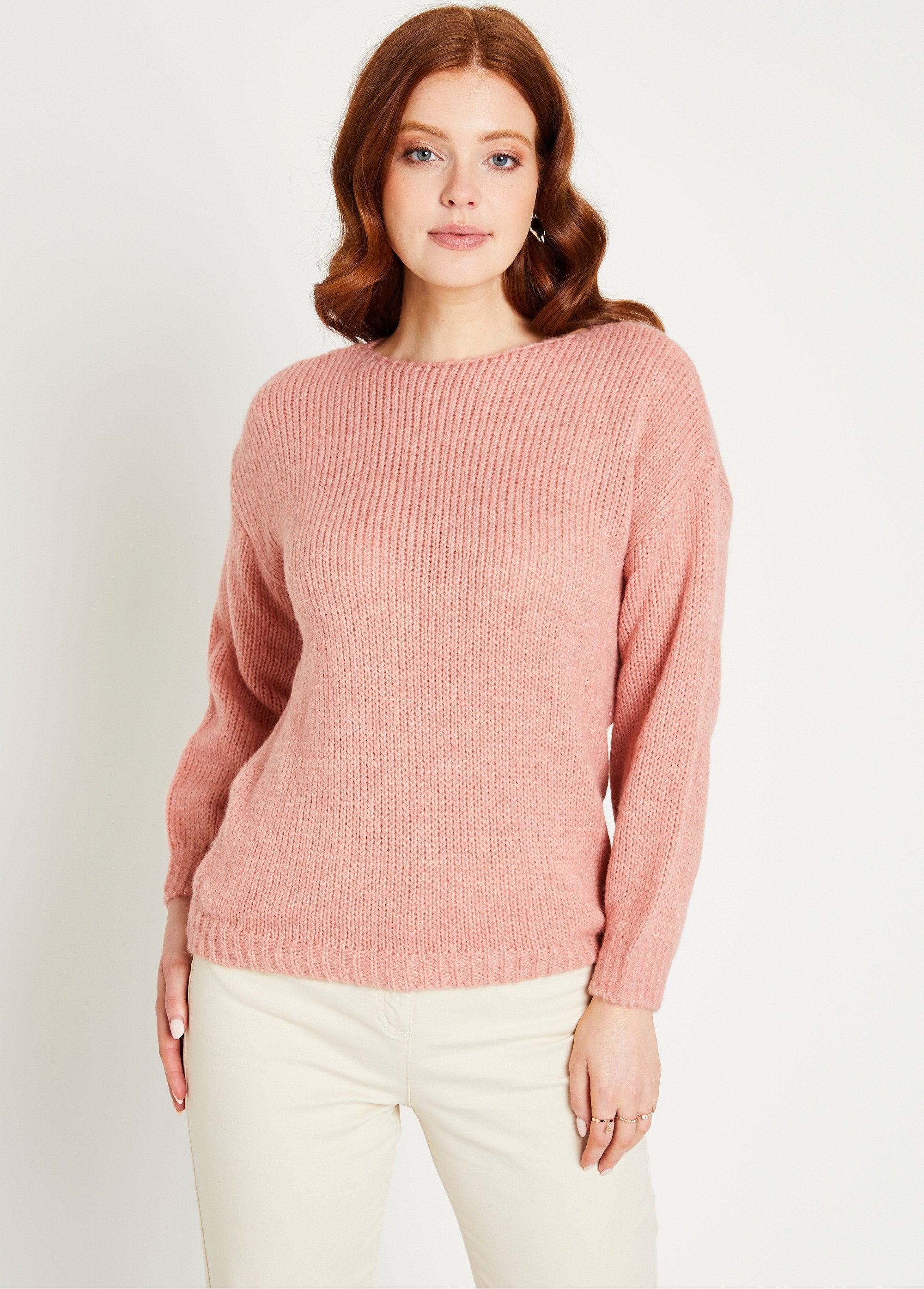 Loose-fitting_round-neck_sweater_Powdery_pink_FA1_slim