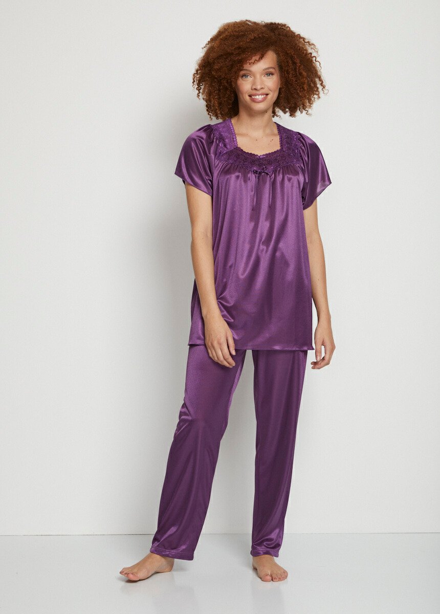 Plain_short-sleeved_pajamas_in_flowing_knit_Plum_FA1_slim