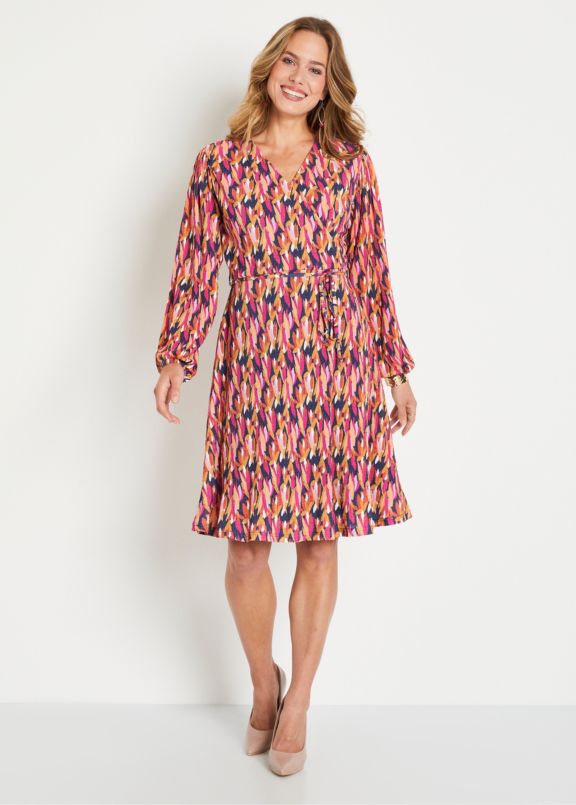 Foliage_print_short_wrap_dress_Navy_and_pink_FA1_slim