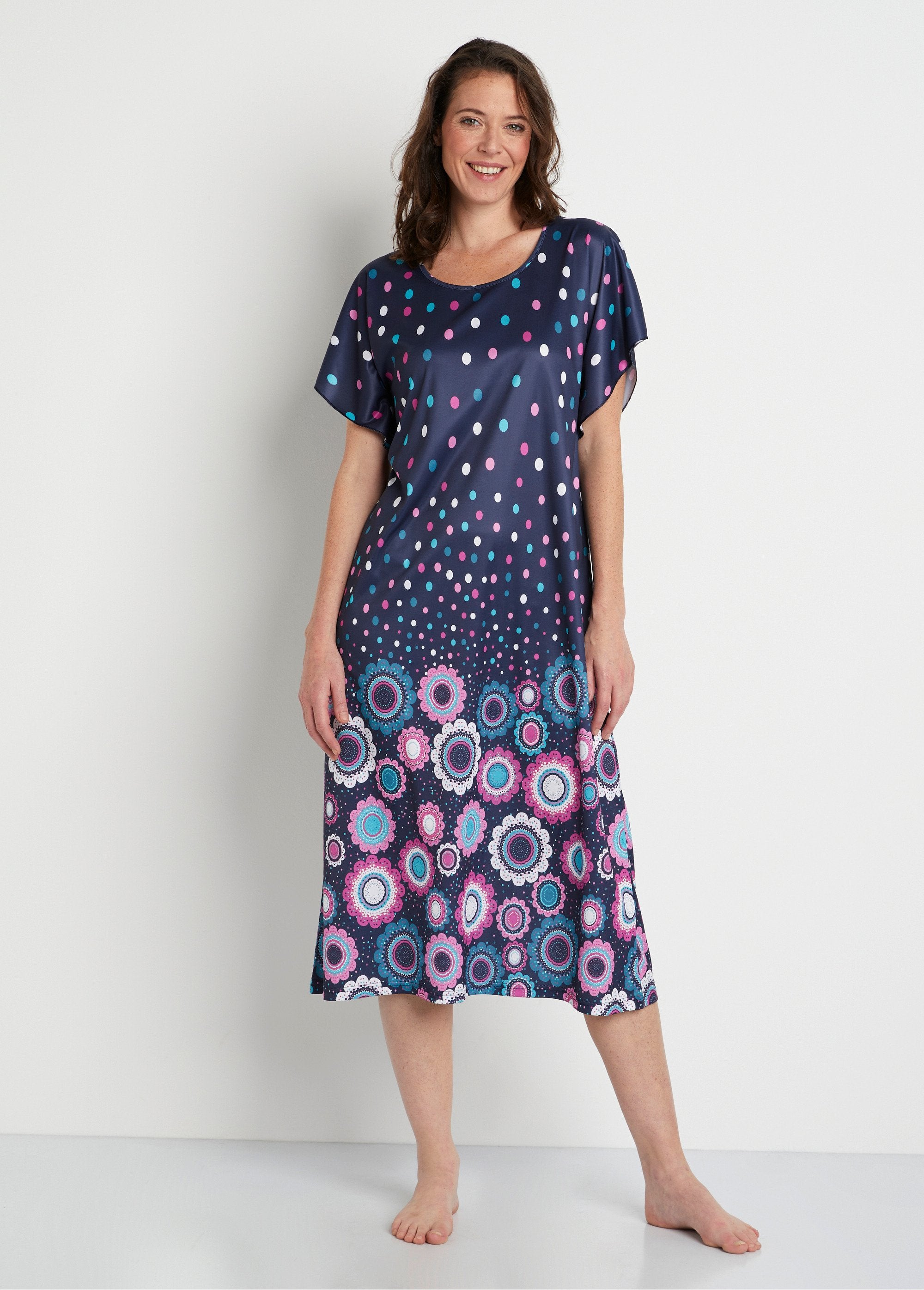 Floral_anti-static_satin_hostess_dress_Printed_FA1_slim