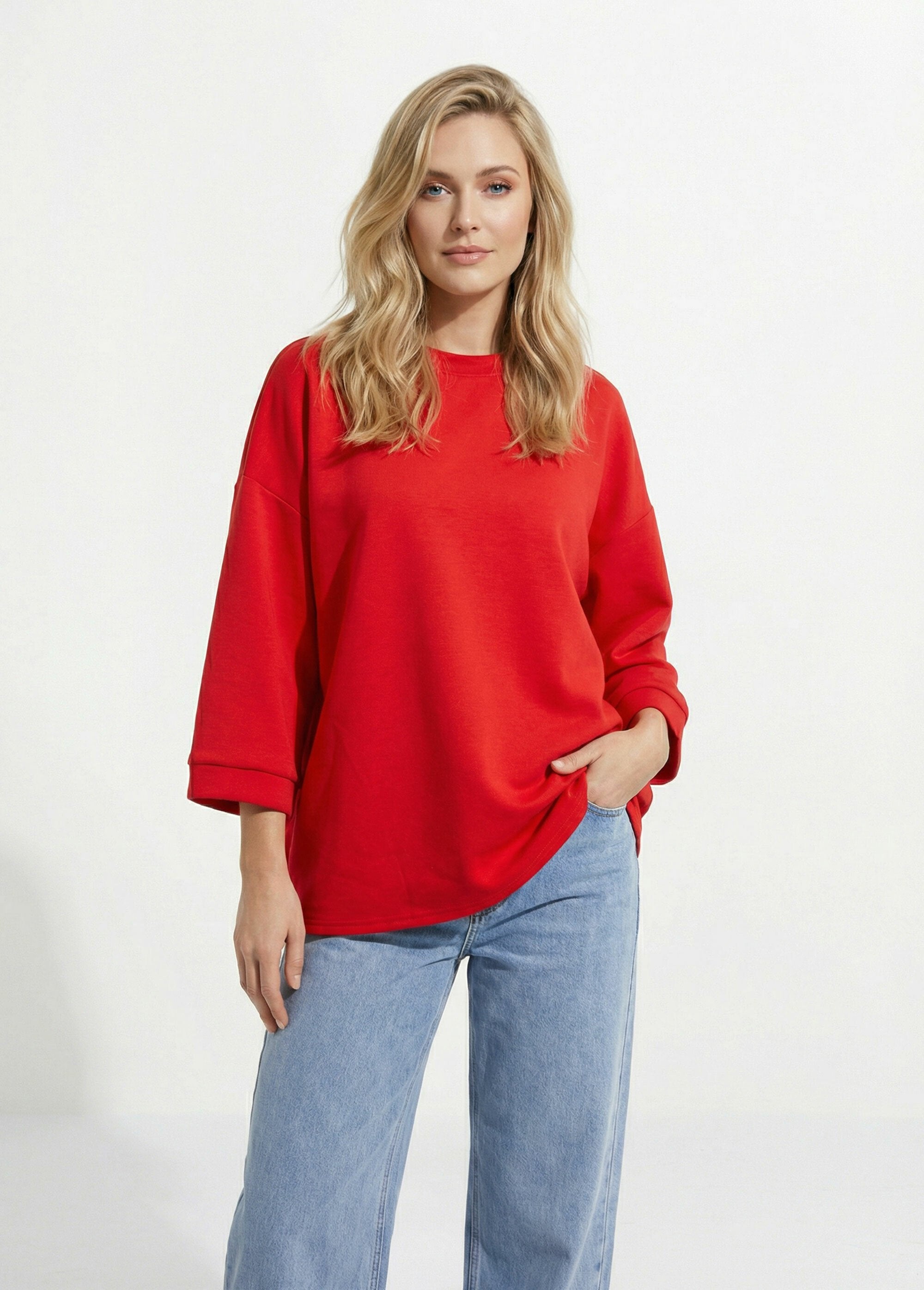 Sweat_shirt_large_col_rond,_manches_3/4_Rouge_FA1_slim
