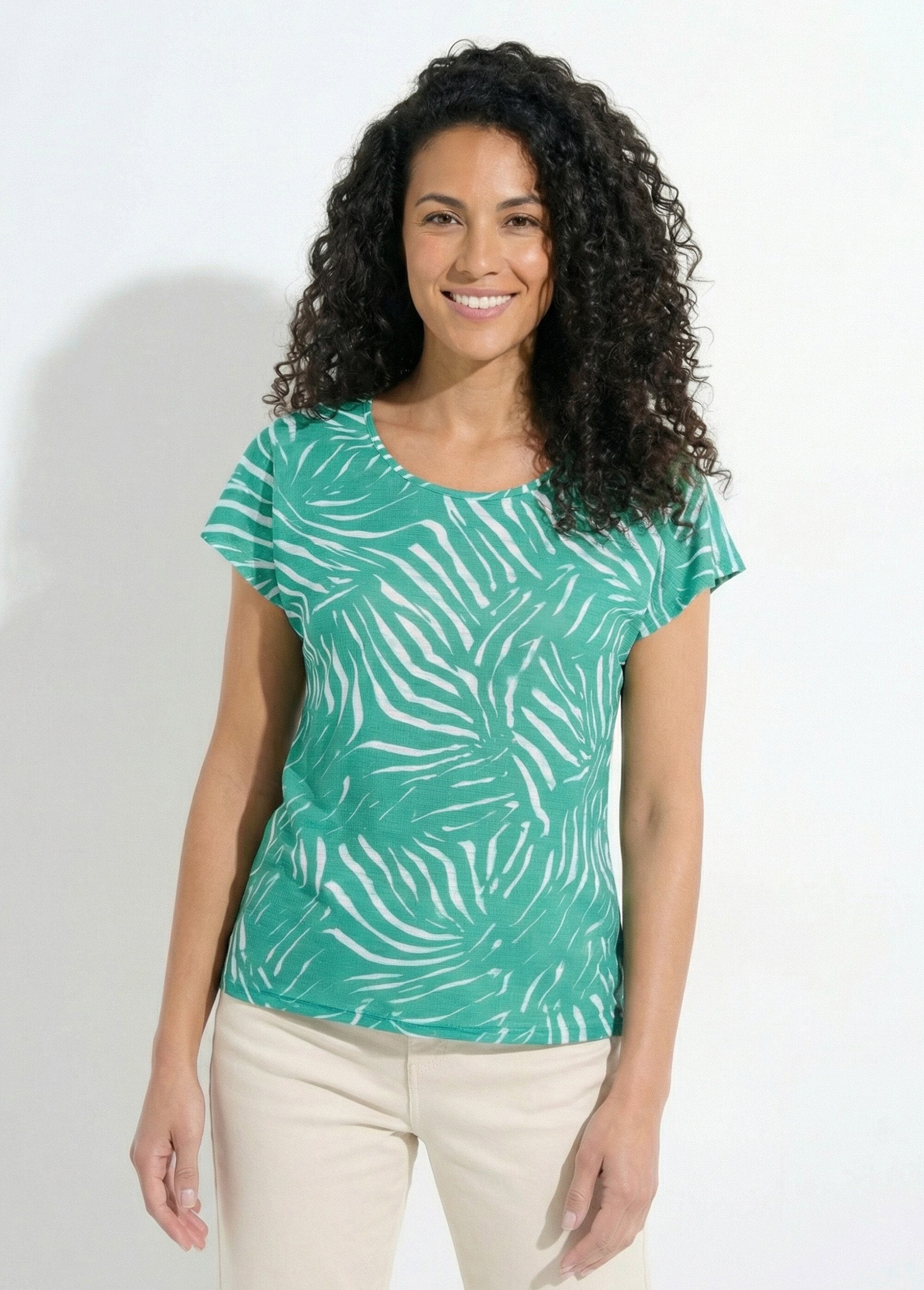 short-sleeved_round_neck_printed_T-shirt_Green_FA1_slim
