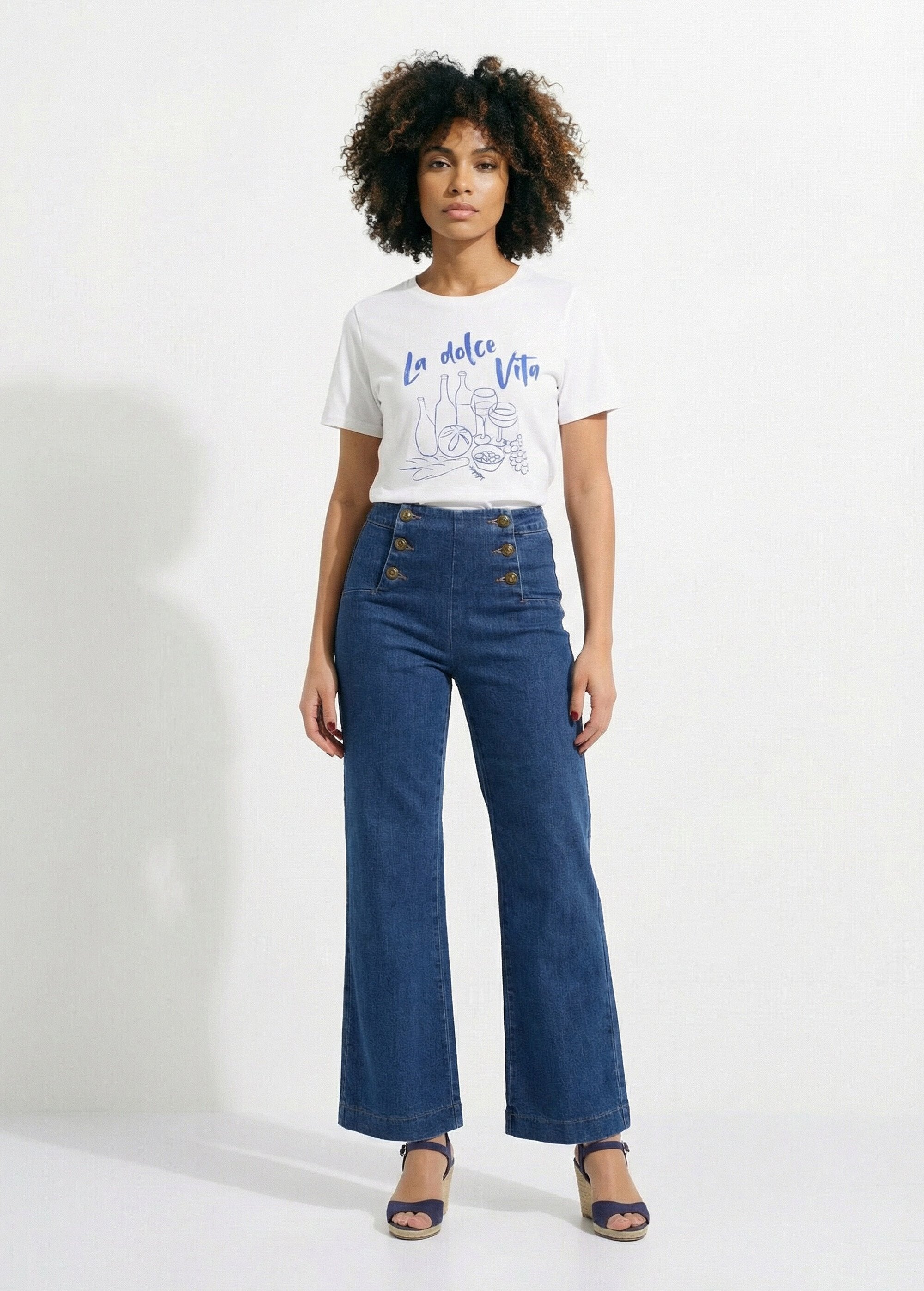 T-shirt_coton_inscription_Dolce_Vita_Blanc_SF1_slim