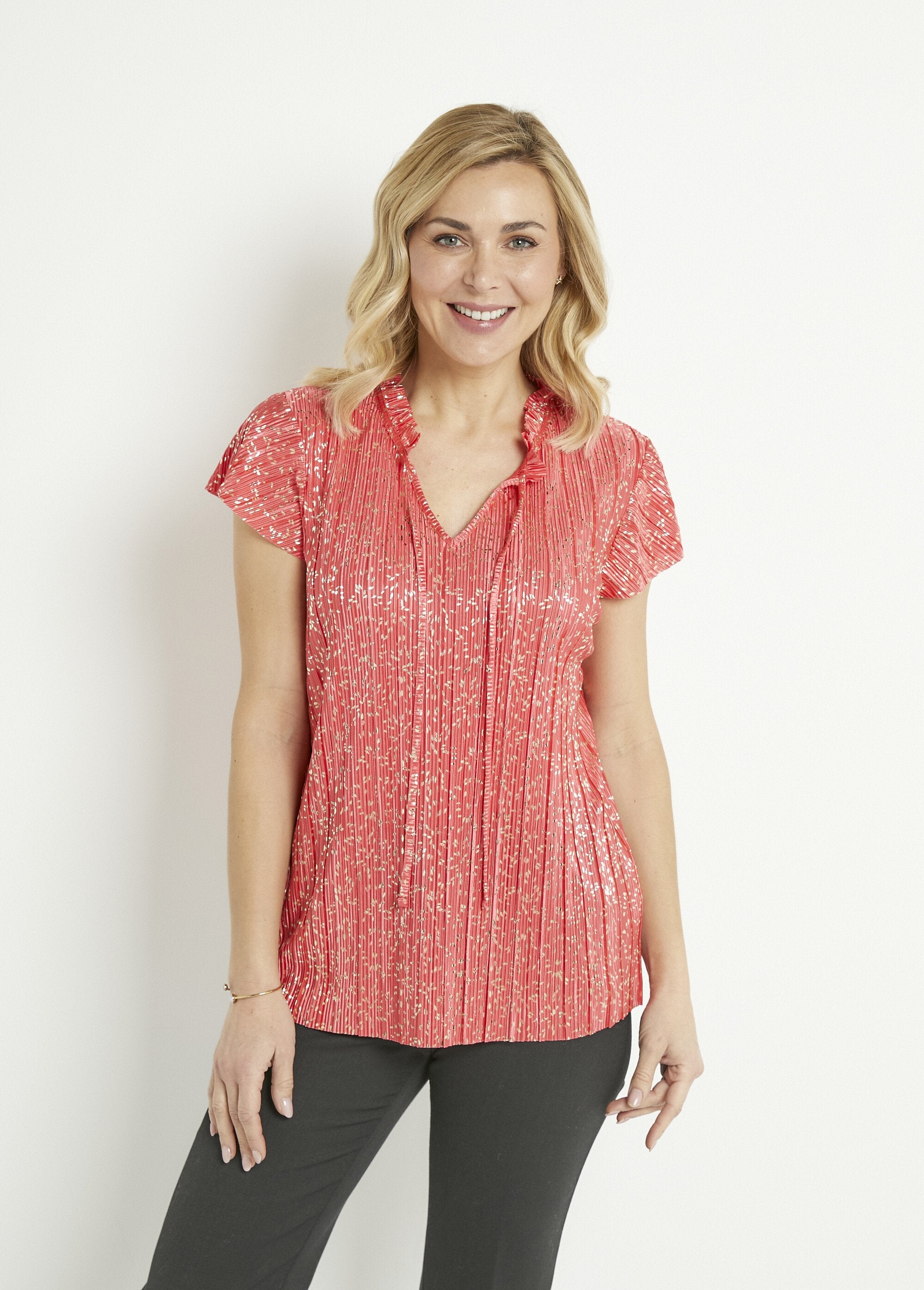 Long_gold_print_short-sleeved_T-shirt_Coral_FA1_slim