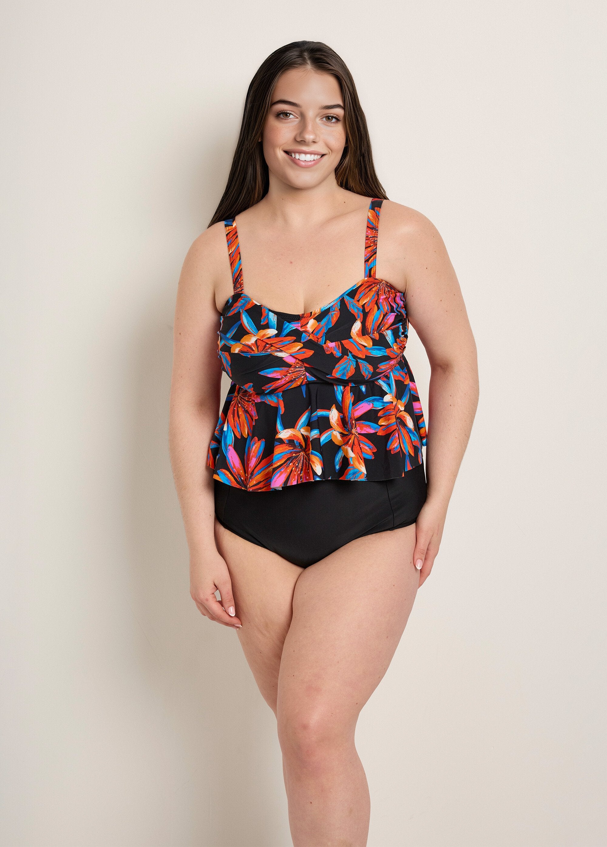 Tankini_2_pièces_effet_drapé,_exotique_Noir_imprime_FA1_curvy