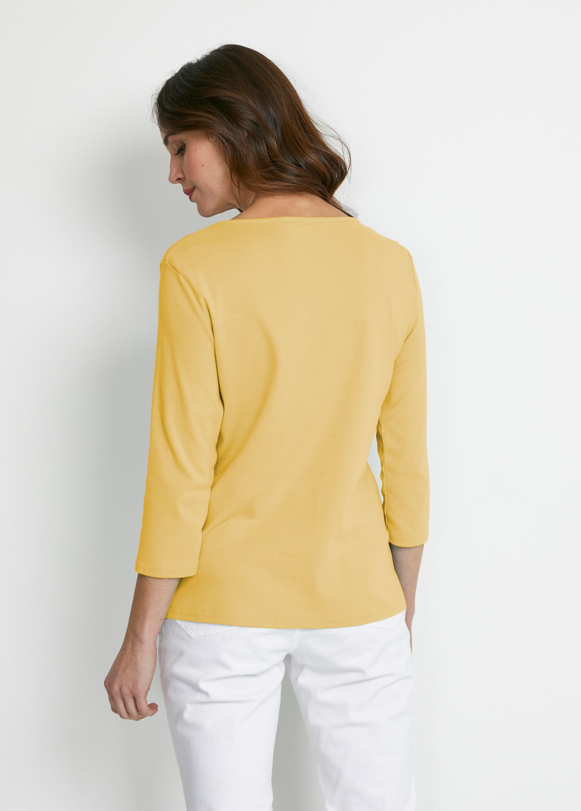 Fancy_studded_3/4_sleeve_T-shirt_YELLOW_DO1_slim