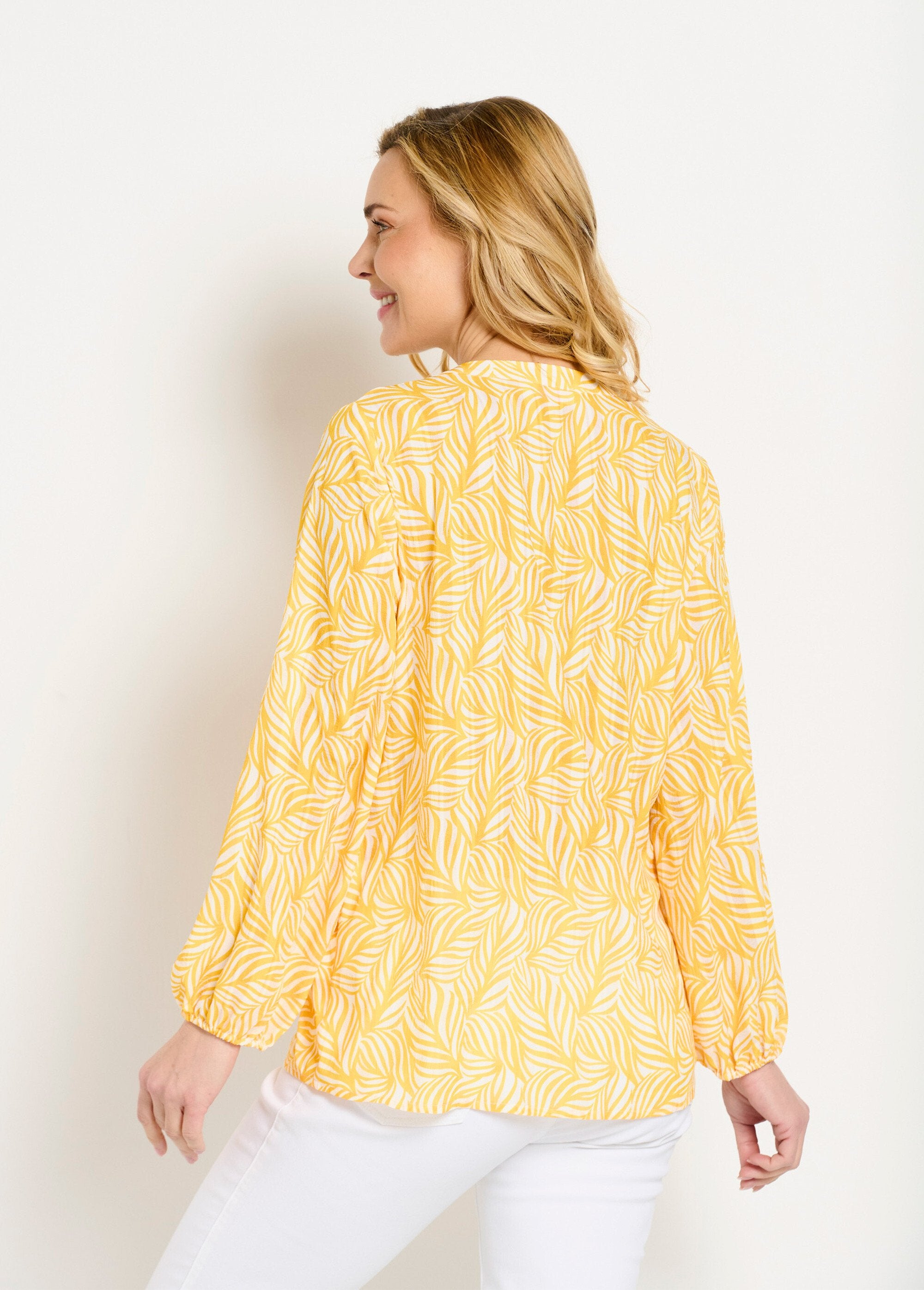 Long_buttoned_tunic_with_3/4_sleeves_Yellow_and_white_DO1_slim