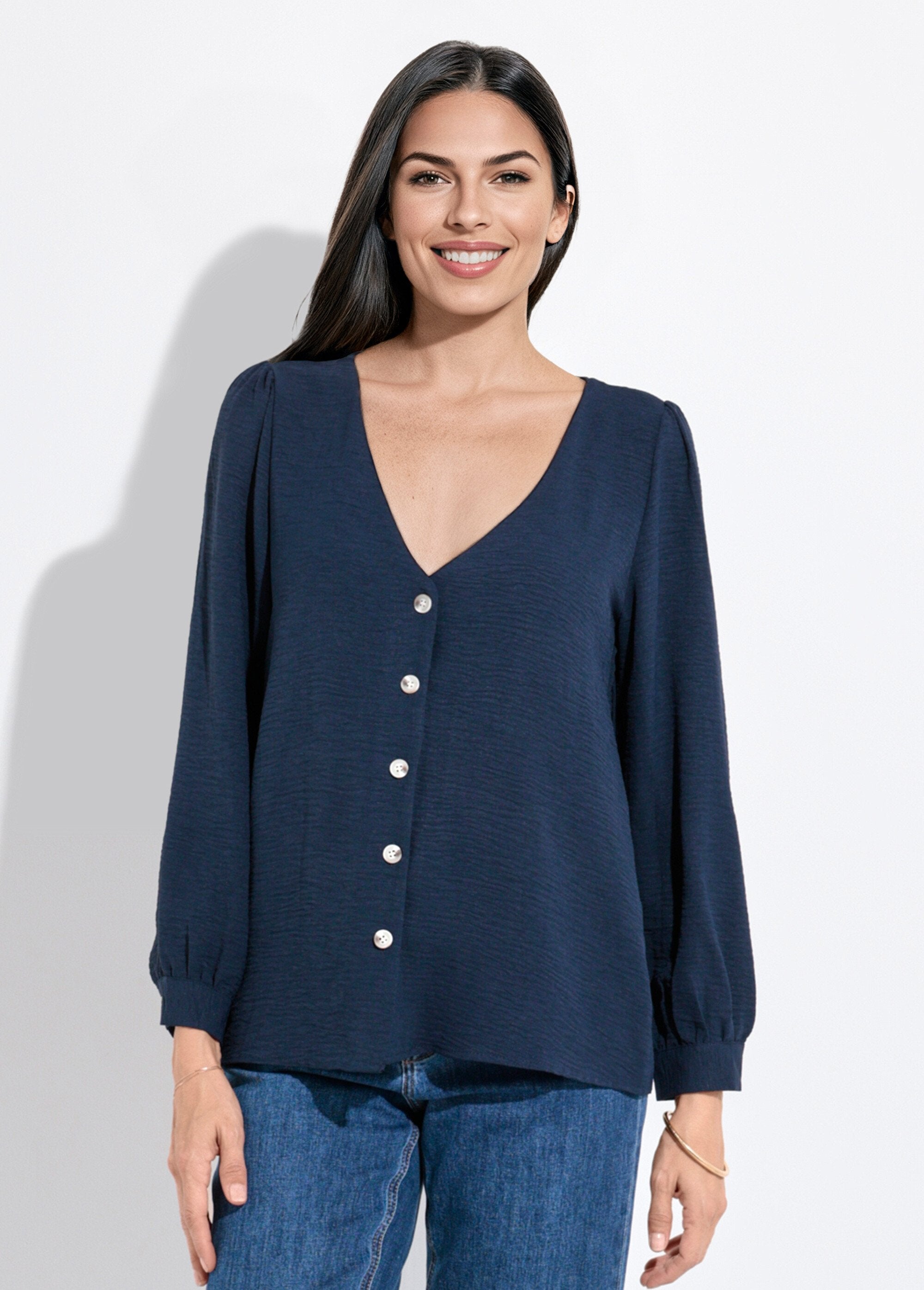 Buttoned,_embossed_tunic_with_V-neck_Marine_FA1_slim